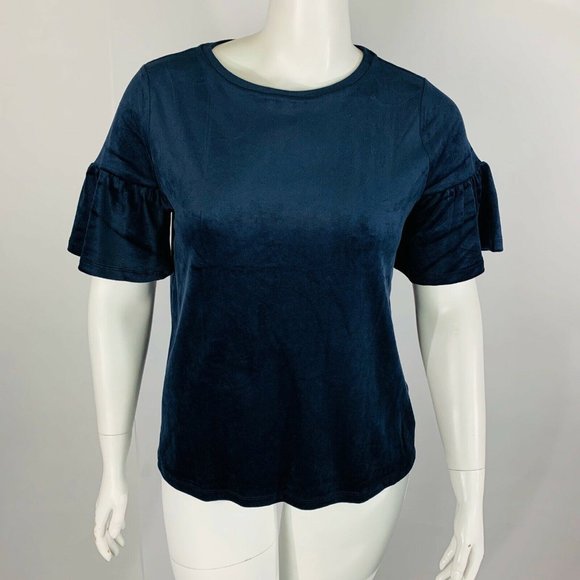 New Loft Womans Top Velvet Bell Sleeve Blue - Picture 7 of 8